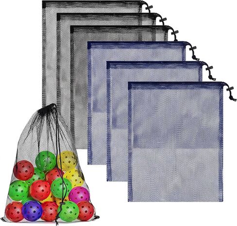 LEIFIDE 6 Pcs Scalloping Bags Diving Bag 13 x 15.5 Inch Nylon Mesh Bags Drawstring Net Bag for Snorkeling Swimming Gear Sports Equipment, Black, Navy in Kuwait