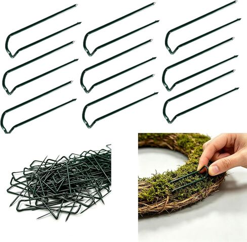 100 Pieces 1.7 inch Green Floral Pins, Greening Pins, U-Shaped Fern Plant Pin for Straw Wreaths, Bouquets, Fern Moss & DIY Craft Projects. in Kuwait