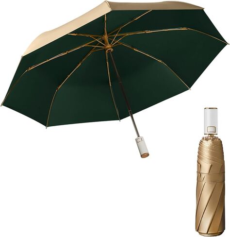 erised's bifrost Light Small Compact Travel Automatic Golden Folding Umbrella 8 Ribs,Auto Open Close Button,Portable,Ergonomic Handle,99 UV Protection,Rain Sun,Backpack,Women Men in Kuwait
