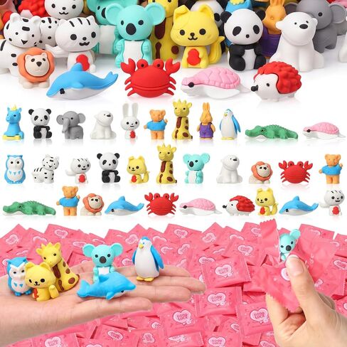Supervitae 100 Pcs Mini Animal Erasers Blind Bags, Cute Animal Shaped Pencil Erasers Bulk with 20 Assorted Zoo Designs, Cartoon Eraser for Kids Classroom Prizes Teacher Rewards Party Favors in Kuwait
