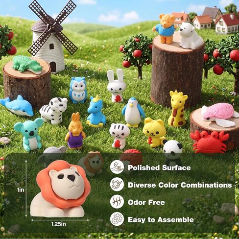 Supervitae 100 Pcs Mini Animal Erasers Blind Bags, Cute Animal Shaped Pencil Erasers Bulk with 20 Assorted Zoo Designs, Cartoon Eraser for Kids Classroom Prizes Teacher Rewards Party Favors in Kuwait