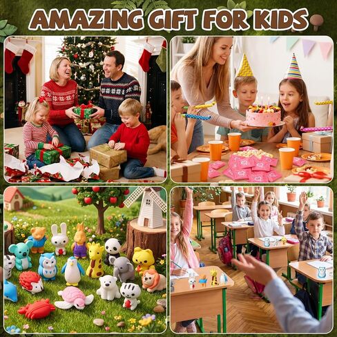 Supervitae 100 Pcs Mini Animal Erasers Blind Bags, Cute Animal Shaped Pencil Erasers Bulk with 20 Assorted Zoo Designs, Cartoon Eraser for Kids Classroom Prizes Teacher Rewards Party Favors in Kuwait