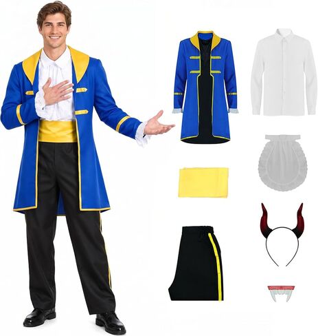 LILLIWEEN The Beast Costume Beauty Belle Maid Dress Dan Stevens Halloween Cosplay Outfits Mens Aristocrat Costume in Kuwait