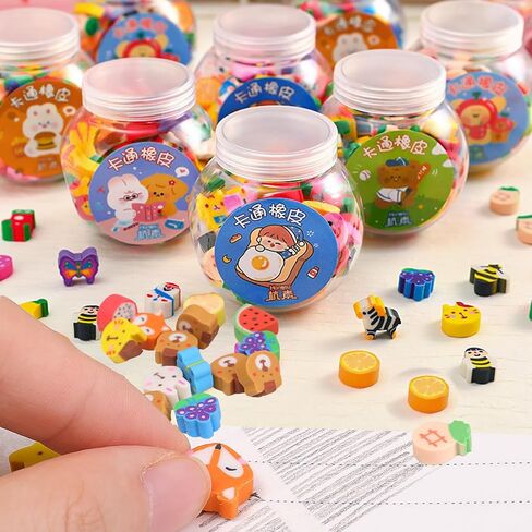 50Pcs/Bottle Creative Fruit Animal Eraser Multicolor Mini Cute Pencil Eraser School Student Office Stationery Supplies Gifts Random Style,5.5x5.3cm in Kuwait