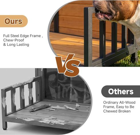 44" Anti-Chew Large Outdoor Dog House, Wooden Iron Frame for Med-Large Dogs in Kuwait