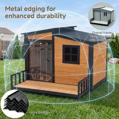 44" Anti-Chew Large Outdoor Dog House, Wooden Iron Frame for Med-Large Dogs in Kuwait