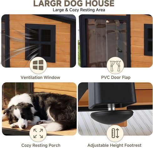 44" Anti-Chew Large Outdoor Dog House, Wooden Iron Frame for Med-Large Dogs in Kuwait