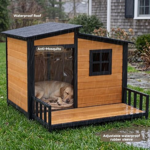 44" Anti-Chew Large Outdoor Dog House, Wooden Iron Frame for Med-Large Dogs in Kuwait