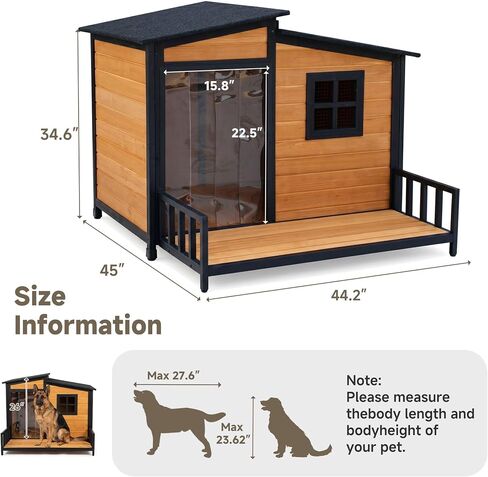 44" Anti-Chew Large Outdoor Dog House, Wooden Iron Frame for Med-Large Dogs in Kuwait