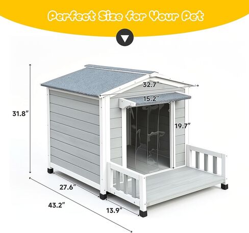 Large Dog House for Small Medium Large Dog Wood 43" Grey in Kuwait