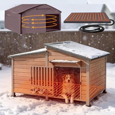 GUTINNEEN Heated Dog House Outdoor with Iron Frame and Rotating Bowls in Kuwait