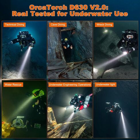 ORCATORCH D620 V2.0 2700 Lumen Primary Canister Dive Light 3 Modes Technical Diving Flashlight Underwater 150M Scuba Torch for Caving Wreck Diving in Kuwait