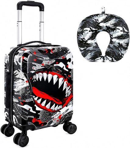 2Pcs Boys Suitcase Set, Kids Carry on Rolling Luggage with Wheels, Dinosaur Travel Suitcases with Toddler Backpack(Black) in Kuwait