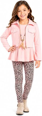 iGirlDress Girls 4 Pieces Pant Set Long Sleeve Jacket Necklace Floral Plaid Pant 4-16 in Kuwait