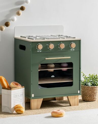 ROBOTIME Play Kitchen Set- Wooden Toy Washing Machine, Kids Washer and Dryer for Kids Kitchen Playset with Realist Sound/Iron, Pretend Play Kitchen for Toddlers (Vintage Green) in Kuwait