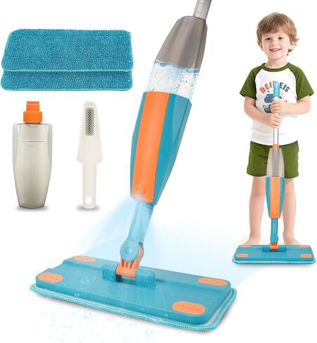 Kids Spray Mop - Real Working Toddler Cleaning Toy Set with Water Sprayer & 2 Washable Pads - Montessori Mini Mop & Sweeper - Interactive Learning Toys for Kids Ages 3+ in Kuwait