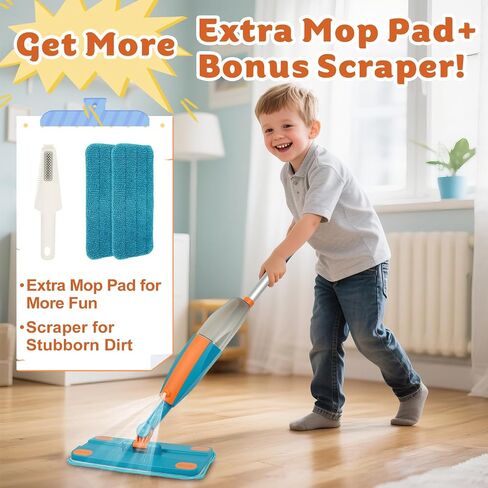 Kids Spray Mop - Real Working Toddler Cleaning Toy Set with Water Sprayer & 2 Washable Pads - Montessori Mini Mop & Sweeper - Interactive Learning Toys for Kids Ages 3+ in Kuwait
