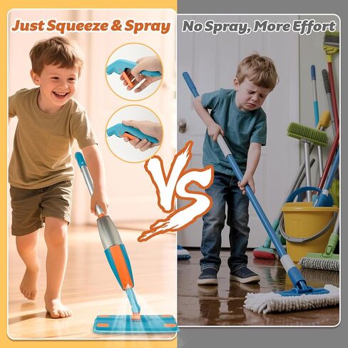 Kids Spray Mop - Real Working Toddler Cleaning Toy Set with Water Sprayer & 2 Washable Pads - Montessori Mini Mop & Sweeper - Interactive Learning Toys for Kids Ages 3+ in Kuwait