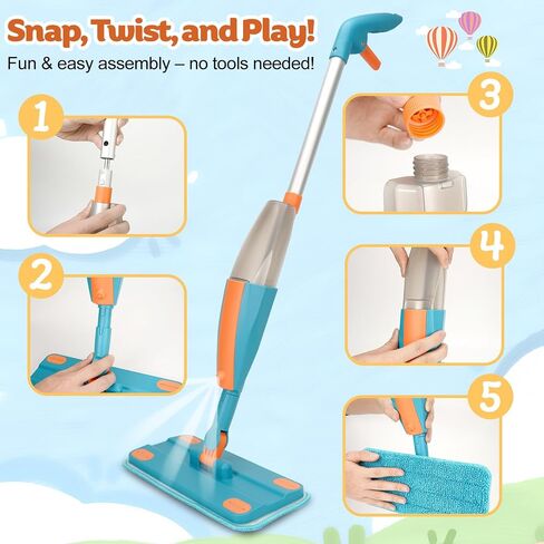 Kids Spray Mop - Real Working Toddler Cleaning Toy Set with Water Sprayer & 2 Washable Pads - Montessori Mini Mop & Sweeper - Interactive Learning Toys for Kids Ages 3+ in Kuwait