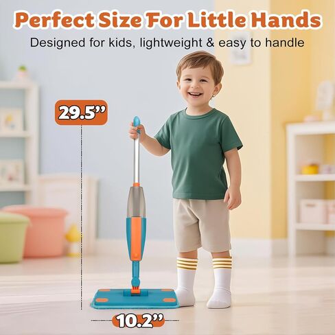 Kids Spray Mop - Real Working Toddler Cleaning Toy Set with Water Sprayer & 2 Washable Pads - Montessori Mini Mop & Sweeper - Interactive Learning Toys for Kids Ages 3+ in Kuwait