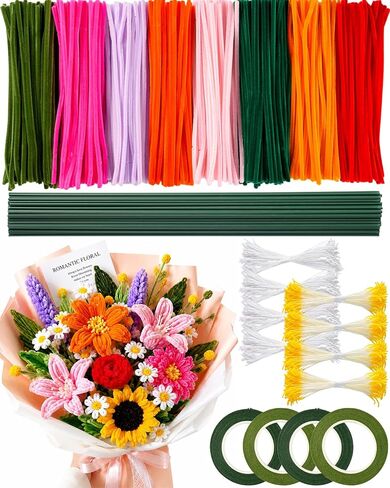 864PCS Pipe Cleaners Craft, Pipe Cleaners Flowers Kit with Handle, 13Colors Chenille Stems,Art and Craft Supplies in Kuwait