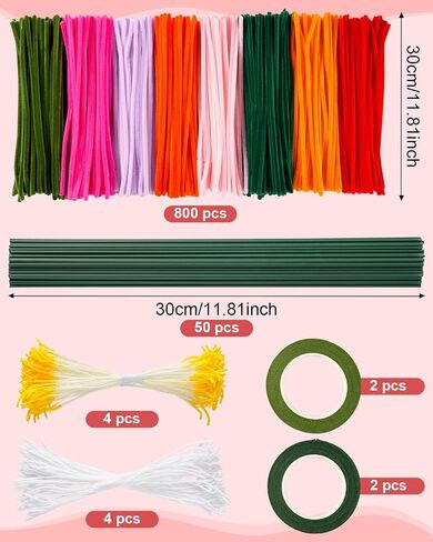 864PCS Pipe Cleaners Craft, Pipe Cleaners Flowers Kit with Handle, 13Colors Chenille Stems,Art and Craft Supplies in Kuwait