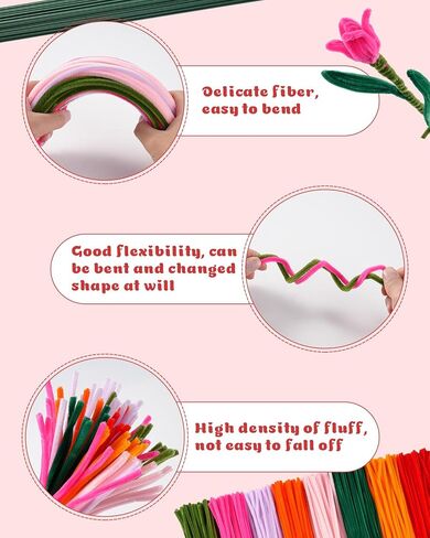 864PCS Pipe Cleaners Craft, Pipe Cleaners Flowers Kit with Handle, 13Colors Chenille Stems,Art and Craft Supplies in Kuwait