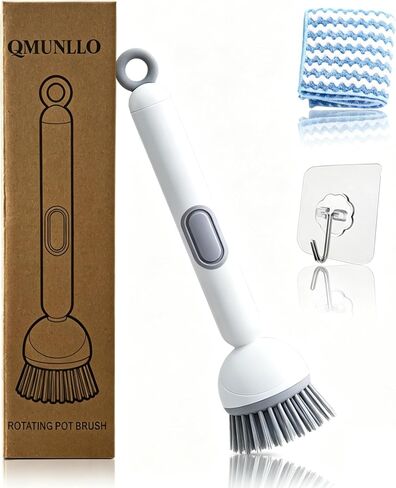 QMUNLLO Rotating Dish Brush & Soap Dispenser Set for Pots & Pans(White) in Kuwait