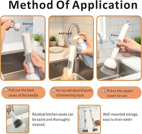 QMUNLLO Rotating Dish Brush & Soap Dispenser Set for Pots & Pans(White) in Kuwait
