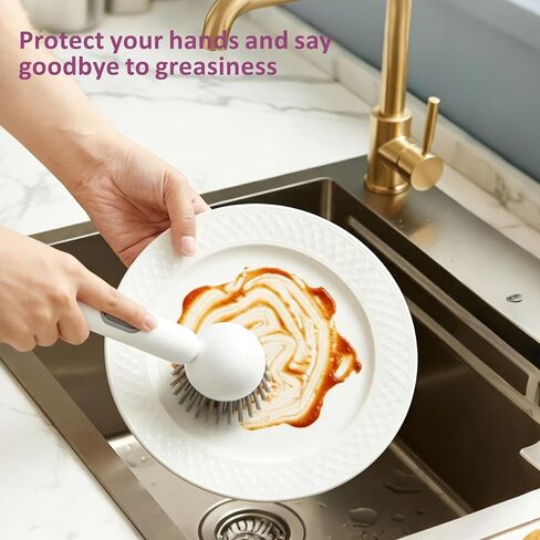 QMUNLLO Rotating Dish Brush & Soap Dispenser Set for Pots & Pans(White) in Kuwait