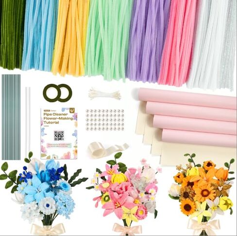 Caydo 500 Pieces Pipe Cleaner Flower Kit, Macaron Color in Kuwait