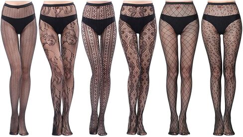 HOVEOX 6 Pairs Lace Patterned Tights Fishnet Floral Stockings Small Hole Pattern Leggings Tights Net Pantyhose in Kuwait