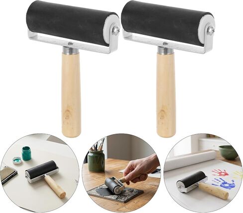 2pcs Linocut Ink Roller Wood Rubber Roller for Printmaking in Kuwait