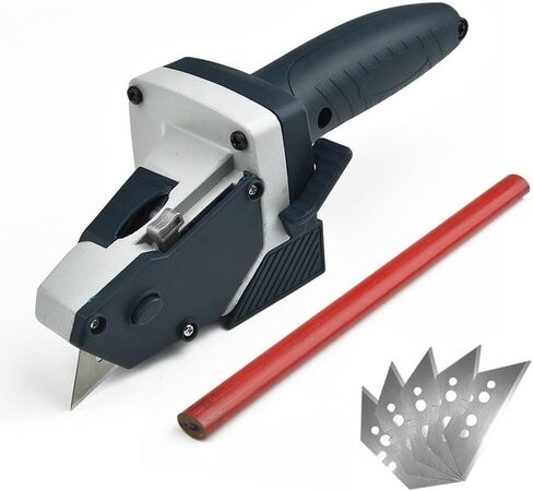Manual Drywall Cutter with Tape Measure - Aluminum Gypsum Board Cutting Tool for Straight Lines & Circles - 230mm Silver Blue in Kuwait