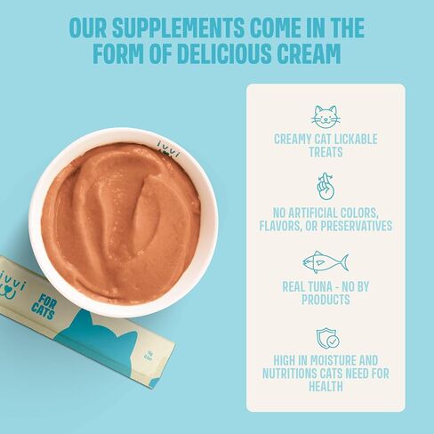 ivvi Multivitamin for Cats - Creamy Lickable Cat Supplement with Tuna, Vitamins, L-Lysine, Taurine & Salmon Oil - Daily Cat Wellness Support - 30 Pouches x 15 g in Kuwait