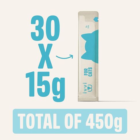 ivvi Multivitamin for Cats - Creamy Lickable Cat Supplement with Tuna, Vitamins, L-Lysine, Taurine & Salmon Oil - Daily Cat Wellness Support - 30 Pouches x 15 g in Kuwait