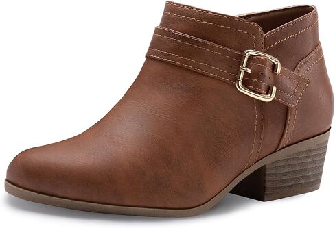 Athlefit Women's Chunky Low Heel Ankle Boots Classic Pointed Toe Side Zipper Booties in Kuwait