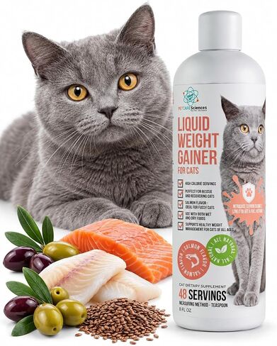 Liquid Cat Weight Gainer 16oz - High Calorie Cat Food Appetite Stimulant - Weight Gain for Cats Appetite Stimulant – High Calorie Supplement for Cats - Salmon Flavor - USA Made in Kuwait