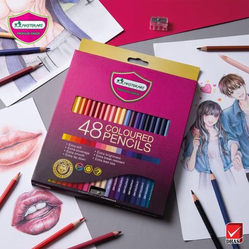 MASTERART Colored Pencils 48 Colors for Kids and Adults Coloring, Free Sharpener in the box in Kuwait