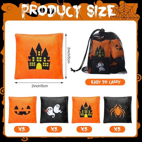 21 Pcs 2x2 Inch Halloween Bean Bags with Black Mesh Drawstring Bag in Kuwait