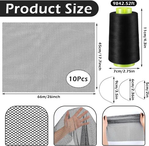 Luinabio 10 Pcs Black Hair Net 26 x 18 Inch Stretchy Weaving Net Accessories with 3 Weaving Needles Large Medium Small C Shape Needle 1 Roll Black Thread for Making Wig Sew in Hair Weave Extension in Kuwait