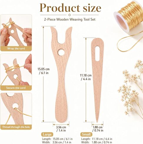 2 Pack Lucet Fork Wooden Weaving Tools Weaving Needles Finger Braiding Tool for Bracelet Necklace Braided Projects DIY Tools in Kuwait