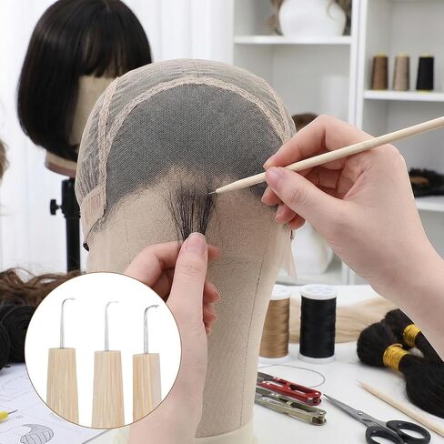 3 Pieces Wig Ventilating Needle, Professional Lace Wig Ventilating Needle Kit, 3 Sizes Wooden Handle Hook Needles for Wig Making, Repairing, Weaving, and Hair Extensions in Kuwait