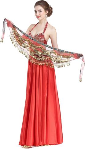 ZLTdream Lady's Wave Shape Belly Dance Gradual Colorful Belt Hip Scarf With 310pcs Gold Coins in Kuwait