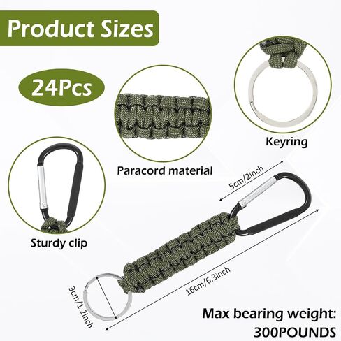 24 Pcs Paracord Keychain, 6 Colors Braided Keychain Clip with Strap, 6.3x1.2 Inch Backpack Strap for Keys, Outdoor Sports, Hiking Tools, Backpack Accessories in Kuwait