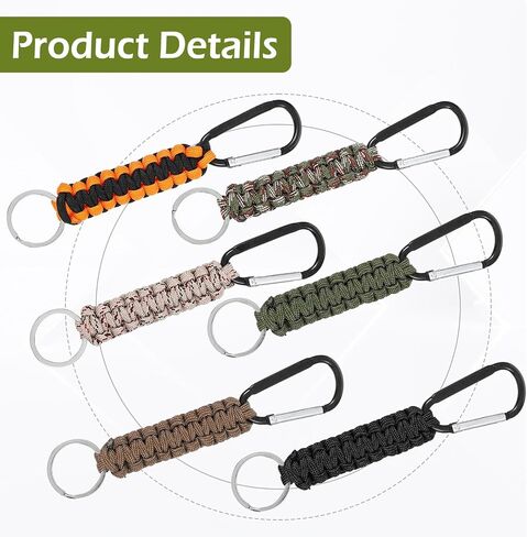 24 Pcs Paracord Keychain, 6 Colors Braided Keychain Clip with Strap, 6.3x1.2 Inch Backpack Strap for Keys, Outdoor Sports, Hiking Tools, Backpack Accessories in Kuwait
