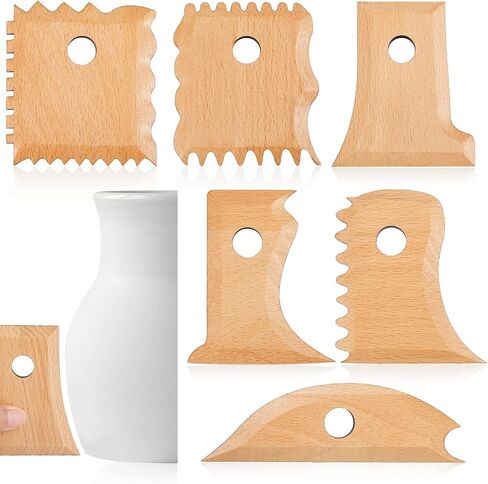Amylove 7 Pcs Pottery Tools Pottery Wheel Ribs Wood Color in Kuwait