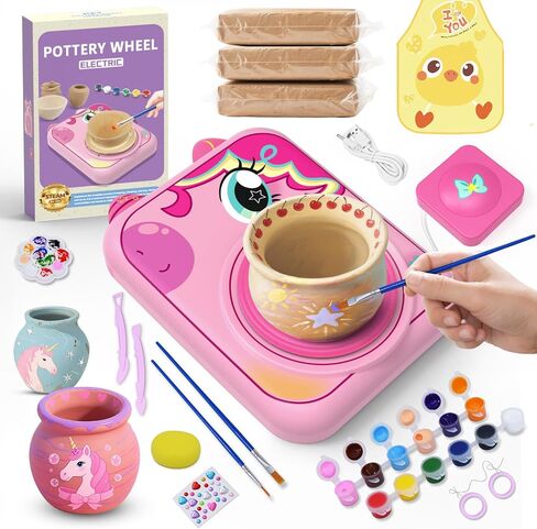 Pottery Wheel for Kids, Unicorn Pottery Craft Kit with 3 Pack Air-Dry Clay in Kuwait