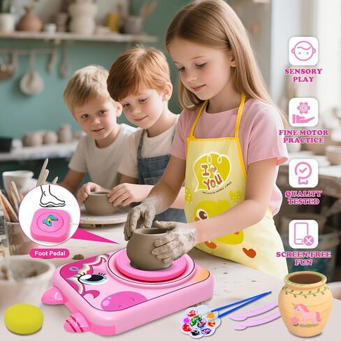 Pottery Wheel for Kids, Unicorn Pottery Craft Kit with 3 Pack Air-Dry Clay in Kuwait