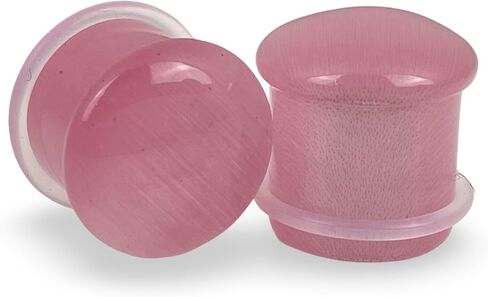 Pair of Pink Cat Eye Stone Single Flare Plugs (STN-720) in Kuwait